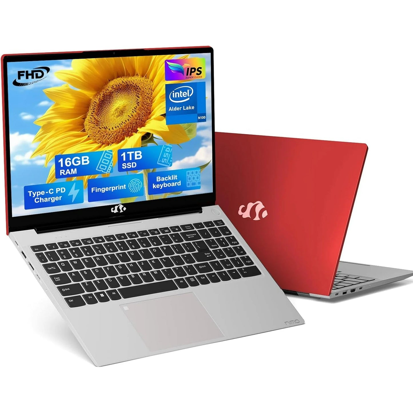 15.6 IPS FHD-Laptop, 16GB RAM 1TB SSD Intel Pentium Quad Core N100 (Beat to i3-1115G4 Up to 3.4GHz) Student-Laptop, Laptop-Computer with Backlit Keyboard Fingerprint Home-laptop
