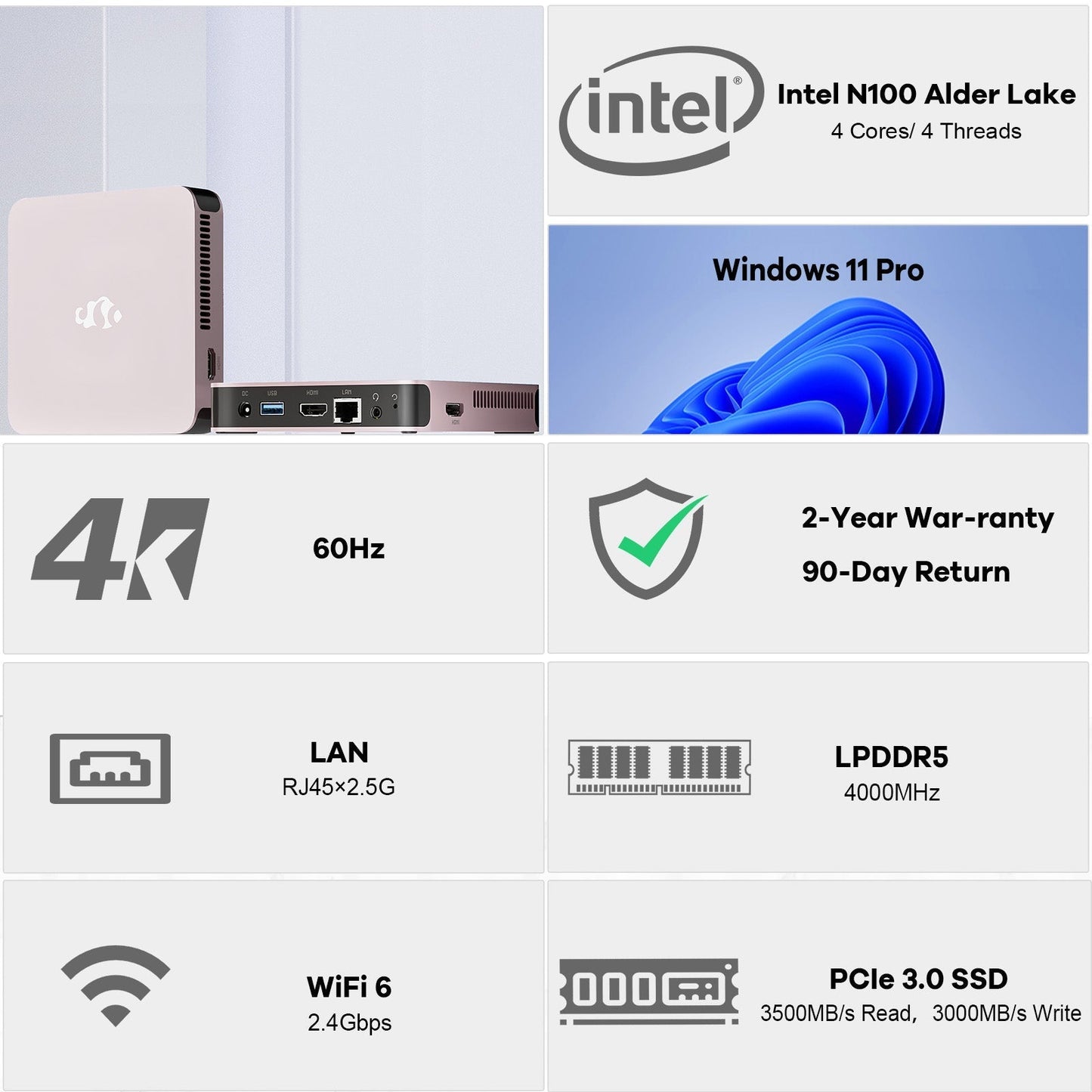 KYYWEE Minipc DNB1 (In Metal) Intel N100 Processor for Home and School 16GB - 512GB - Pink