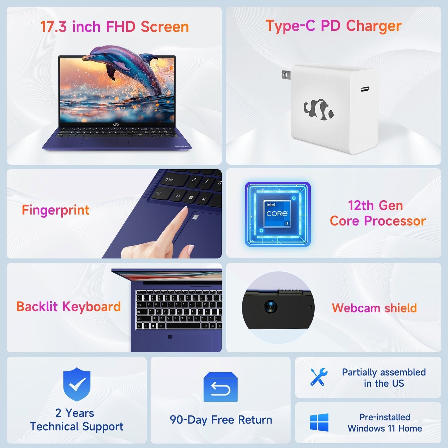 KYYWEE 17.3 FHD N171 I3-1215U Laptop for Student and Business-32GB-Blue-1TB