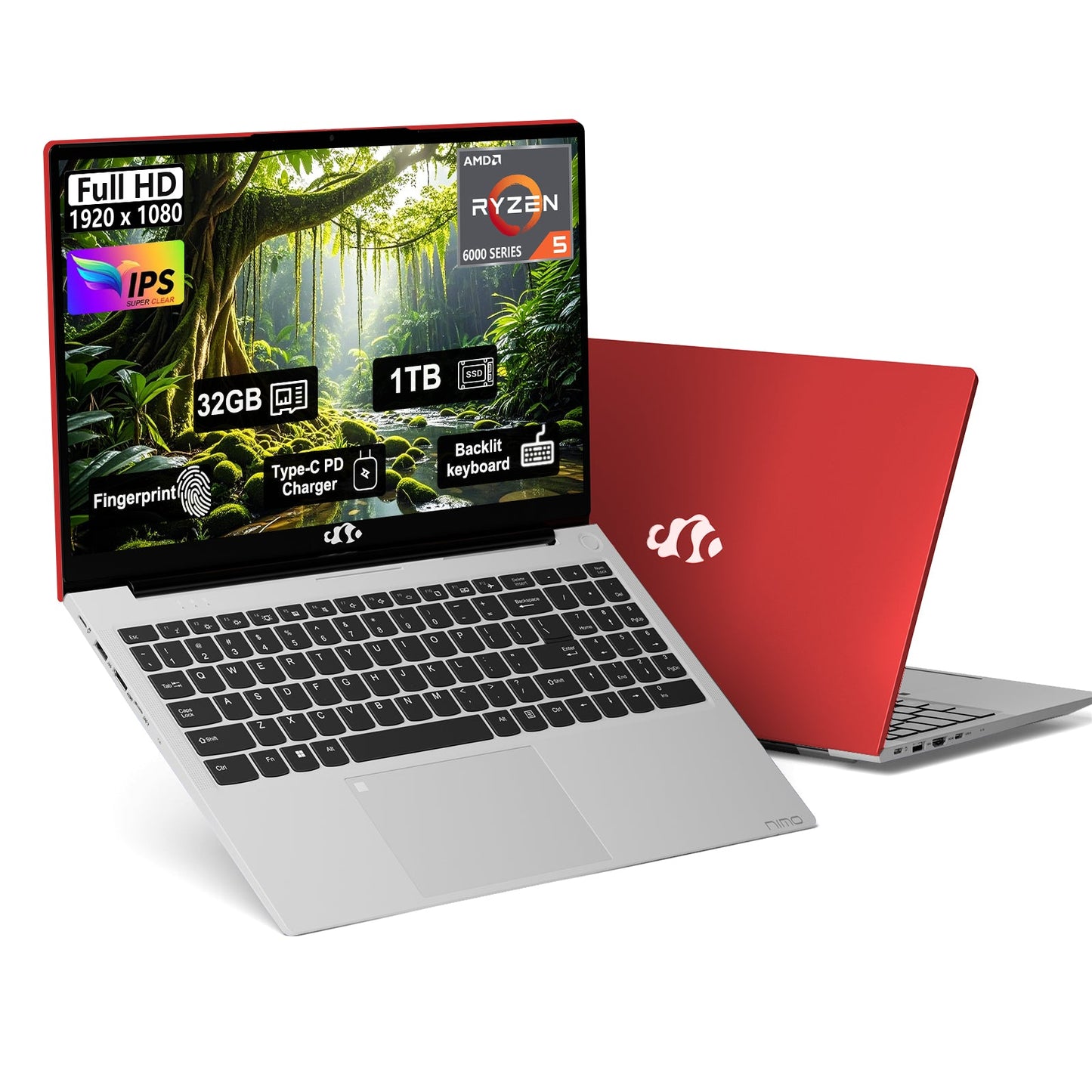 KYYWEE 15.6 N153 FHD R5 6600H Laptop-Red-1TB