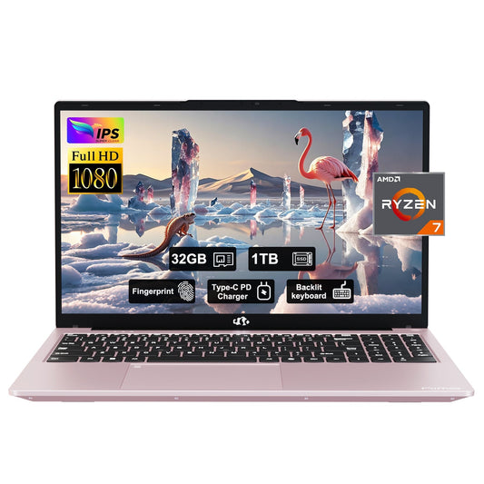 15.6'' R7 6800H FHD Business Gaming Laptop Computer-Rose Gold-32GB-1TB
