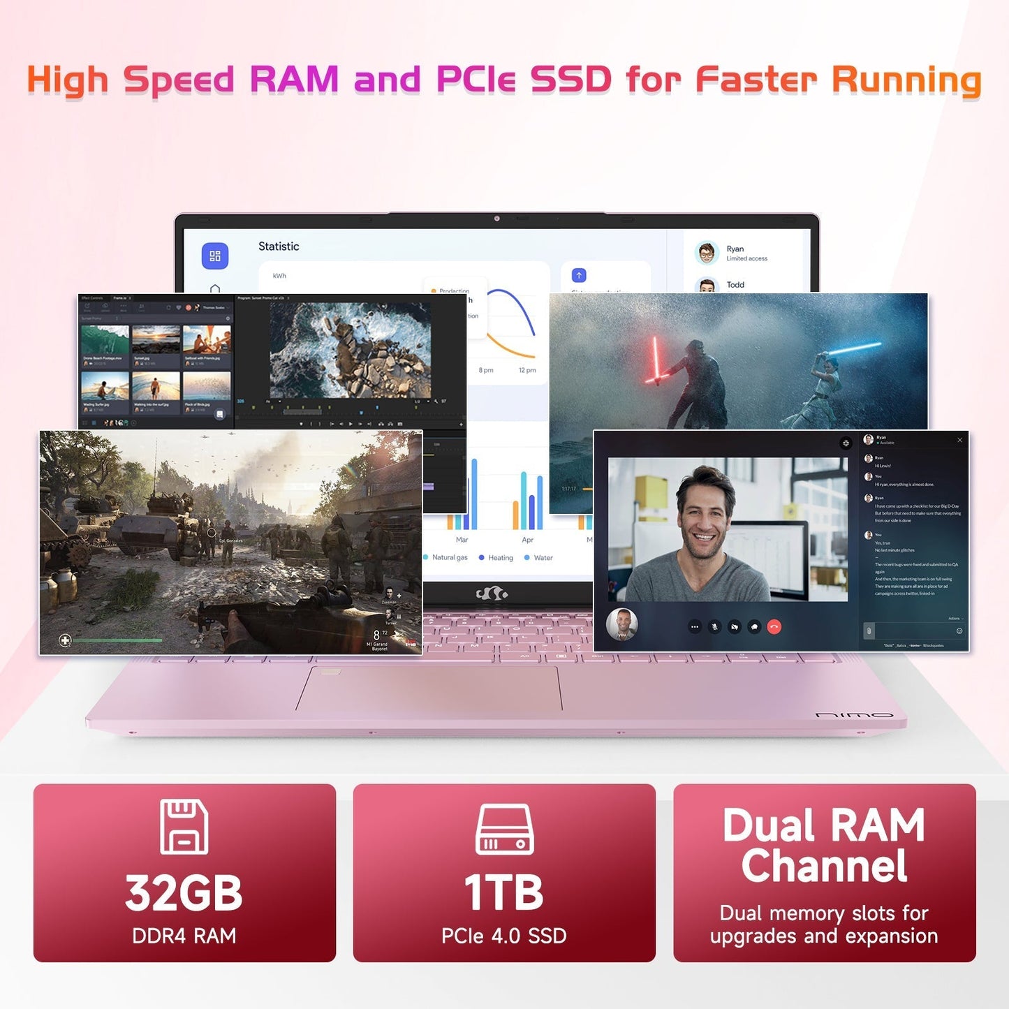 KYYWEE 17.3 FHD N171 I3-1215U Laptop for Student and Business-32GB-Rose Gold-2TB