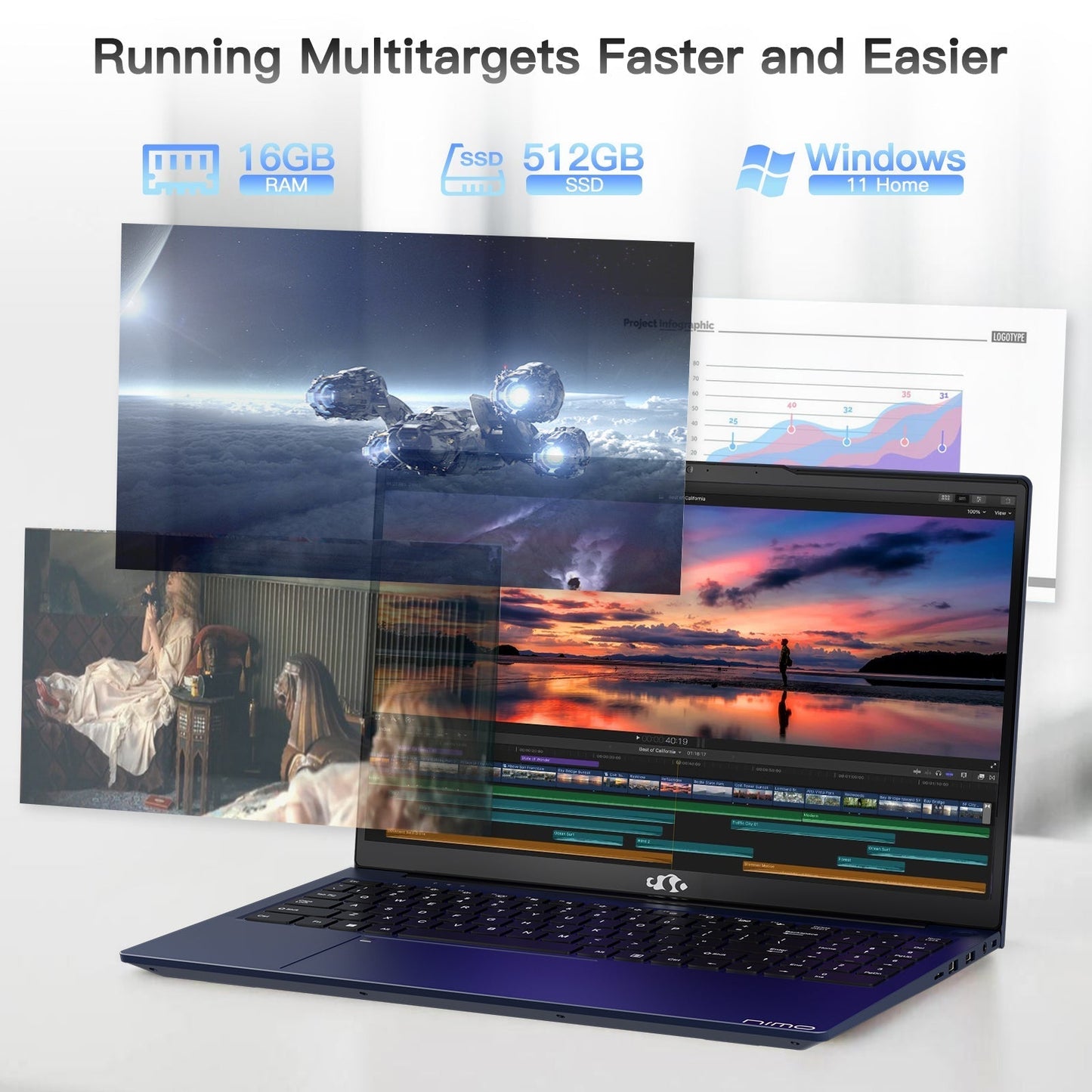 KYYWEE 15.6" N151 FHD laptop for Home and School -16GB-Blue