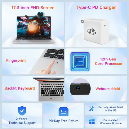KYYWEE 17.3 FHD N171 I3-1215U Laptop for Student and Business-32GB-Silver-2TB