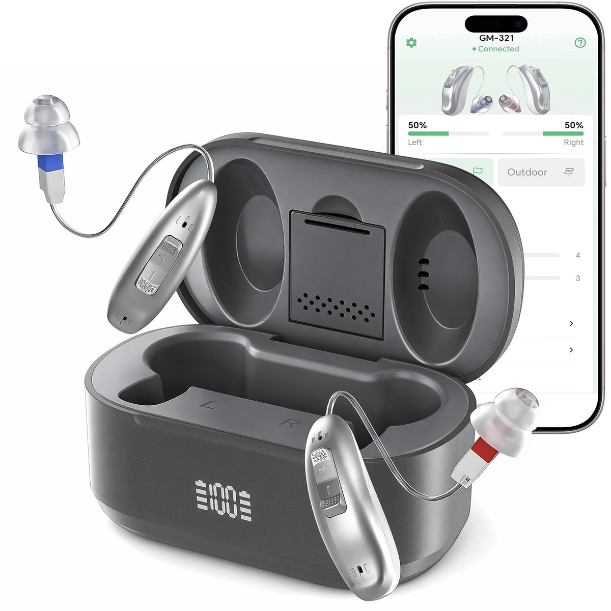 KYYWEE GM-321 hearing aids, charging case and companion app